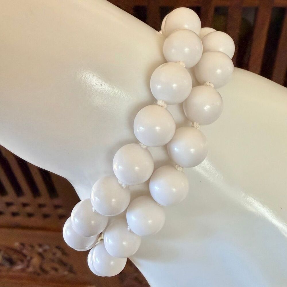 Vintage White Lucite Double-Strand Bead Bracelet